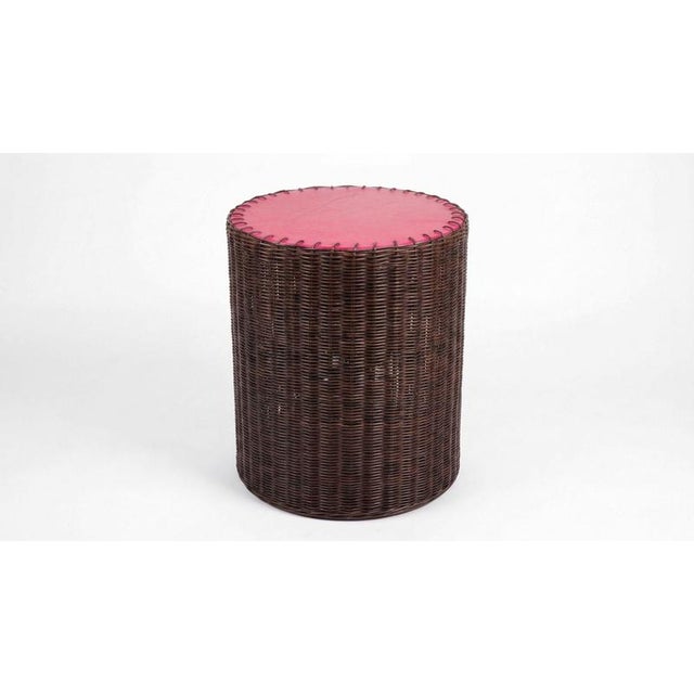 Woven Side Table in Wicker and Leather by Auste Ost For Sale - Image 6 of 8