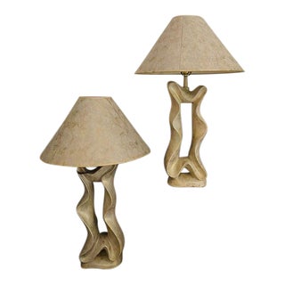 Post-Modern Biomorphic Freeform Ribbon Style Plaster Table Lamps by Jaru - a Pair For Sale