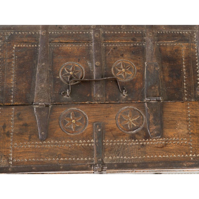 Early 20th Century Indian Carved Wood & Wrought Iron Storage Chest Box