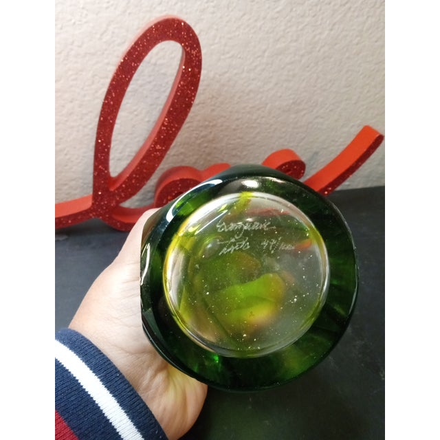 1960s 1960s Signed 47/1000 Green Czech Faceted Cruet With Stopper For Sale - Image 5 of 6