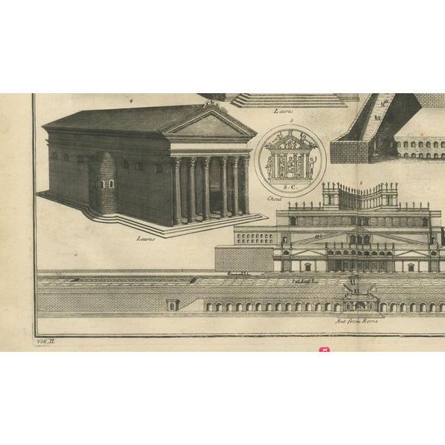 Gold After Montfaucon, Antique Roman Temple Architecture & Archaeological Plan, 1721, Engraving For Sale - Image 8 of 10