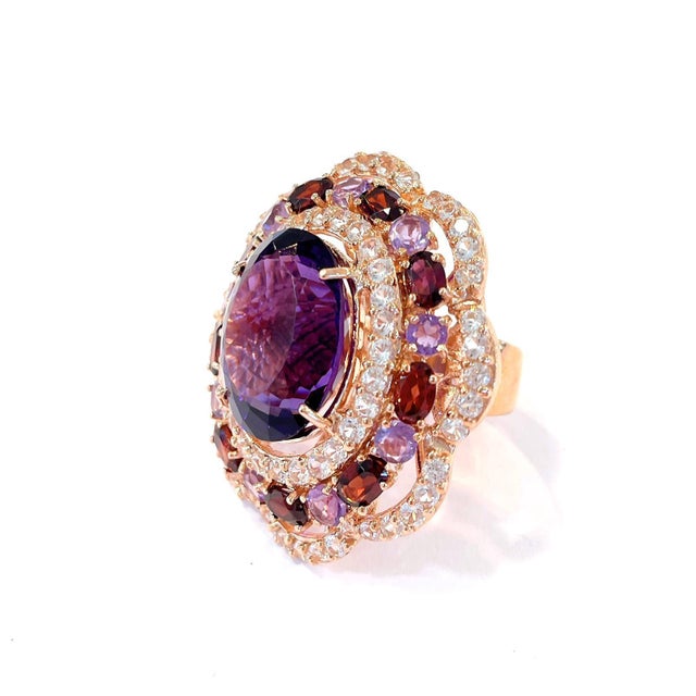 Bochic “Flamenco” Vintage Diamond, Amethyst & Fancy Gem Ring 18K Gold & Silver For Sale - Image 4 of 6
