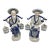 Blue and White Asian Man and Woman Fishing Statues- A Set For Sale