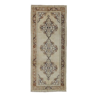 Vintage Oushak Rug From Turkey With Three Floral Medallions and Cornices For Sale