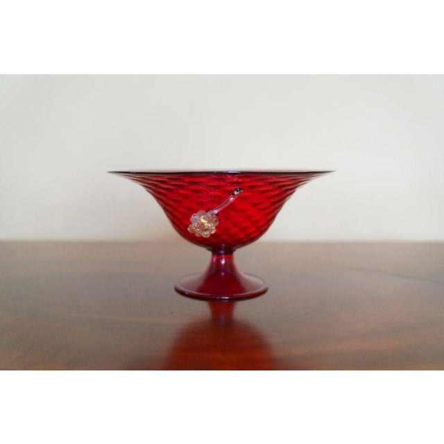 Glass Vintage Ruby Red Murano Art Glass Footed Compote With Applied Grapes For Sale - Image 7 of 11