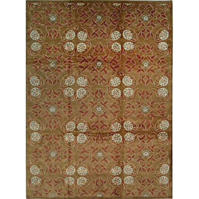 11x15 Brown Hand-Knotted Wool Floral Trellis Motif European Modern Carpet Rug For Sale In New York - Image 6 of 6