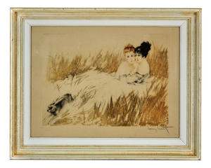 Louis Icart, Scared, Hand Coloured Etching, 1920s, Framed