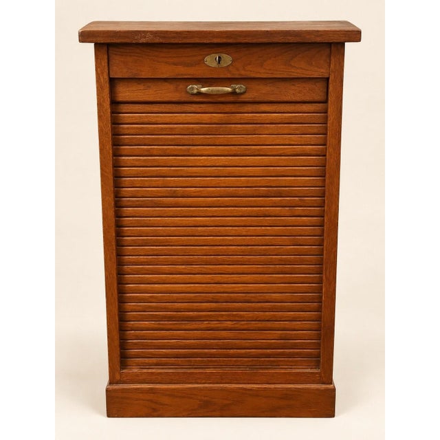 Classic Roll-Top Filing Cabinet in Oak and Brass, 1900s For Sale - Image 6 of 6