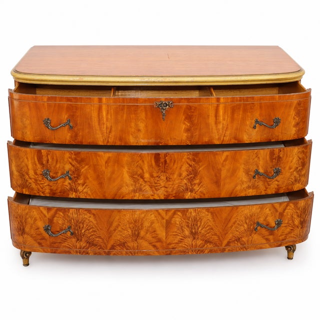 Wood 1930s French Burl Wood Bow-Front Dresser With Gilt Carved Base For Sale - Image 7 of 9