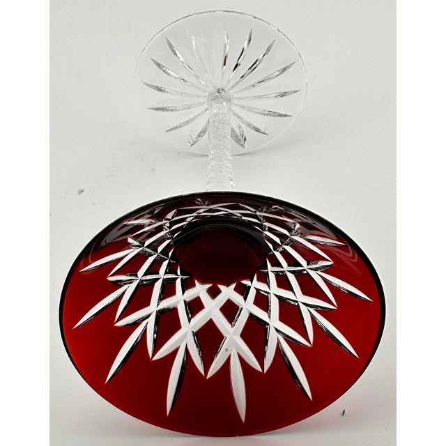 Mid 20th Century Stunning Set of 5 Large Vintage Mid Century 2 Color Overlay Deep Hand Cut to Clear Martini & Wine Glasses For Sale - Image 11 of 18