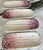 Presenting a set of four asparagus motif serving dishes hand painted in Italy. In raspberry, mauve, whites, greys and...
