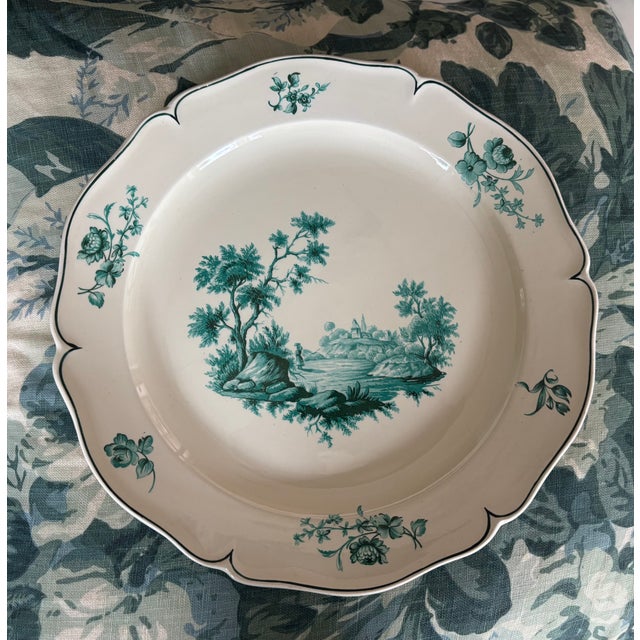 Antique French Faience Plates by Creil Et Montereau in the Watteau Pattern - Set of 6 For Sale In Little Rock - Image 6 of 16