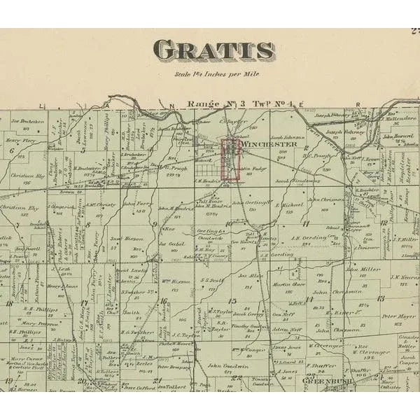 Antique Map of Gratis Ohio by Titus, 1871 For Sale - Image 3 of 5