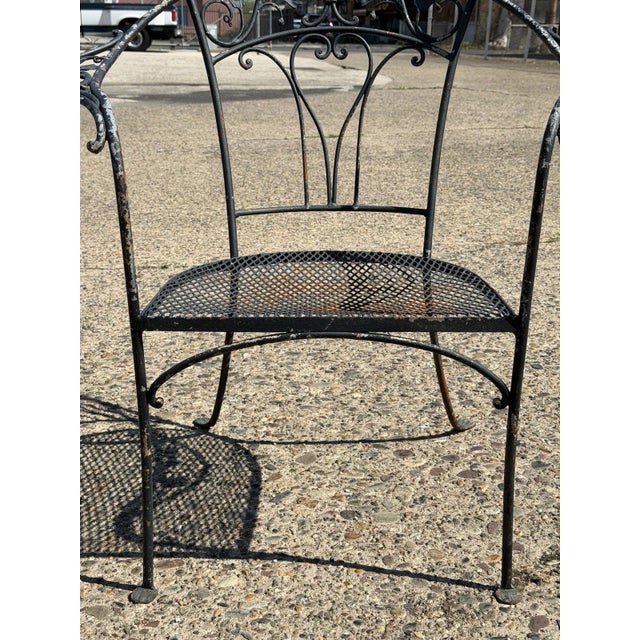 Mid 20th Century Salterini Style Wrought Iron Garden Patio Arm Chairs by Florentine Craft Studio For Sale - Image 9 of 13