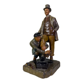 Antique 1900 Bernard Bloch Austrian Polychrome Terracotta Shoeshiner Sculpture For Sale