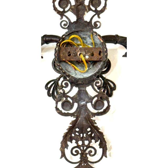 Large Pair of French Patinated Bronze Neoclassical Sconces, Mid 20th Century For Sale - Image 10 of 18