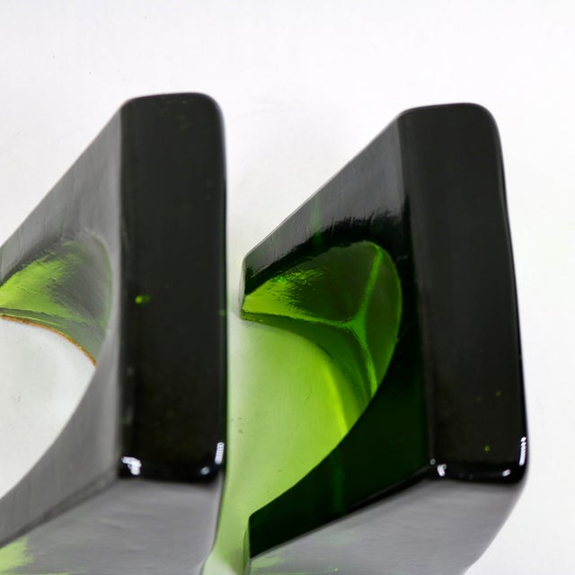1960's Shovel Wedge Green Glass Bookends Attributed to Blenko by Wayne Husted-a Pair For Sale In Cincinnati - Image 6 of 11