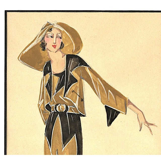 1933 Pair-Original French Watercolor Fashion Drawings-American West Cowgirl, Matted For Sale In New York - Image 6 of 7