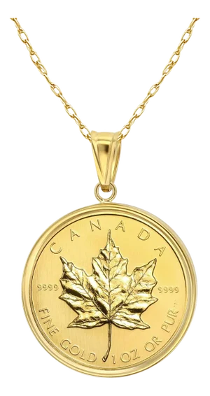1OZ Fine Gold Canadian Maple Leaf Coin Necklace 16"