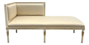 French Carved Neoclassical Chaise Lounge in Ivory Silk Upholstery
