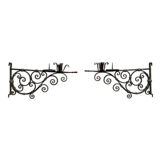Pair of 18th Century Italian Painted Wrought Iron Wall Mounted Candle Holders For Sale