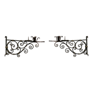Pair of 18th Century Italian Painted Wrought Iron Wall Mounted Candle Holders