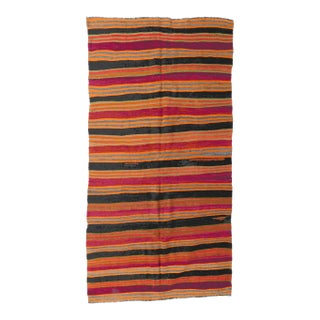 Vintage Turkish Striped Kilim Rug - 5`1" X 10`2" For Sale