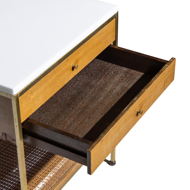 Paul McCobb for Calvin Irwin Group Model 8714 Mid Century Bleached Mahogany, Cane, Brass and Glass Nightstand For Sale In Chicago - Image 6 of 8