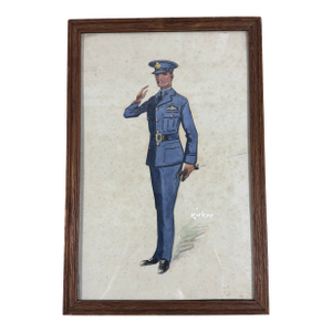 Vintage English Framed Military Officer Watercolor or Gouache