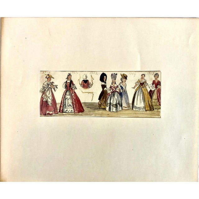 Set of Six Original Watercolor and Ink Depictions of 18th- And 19th-Century European Fashions For Sale - Image 10 of 13