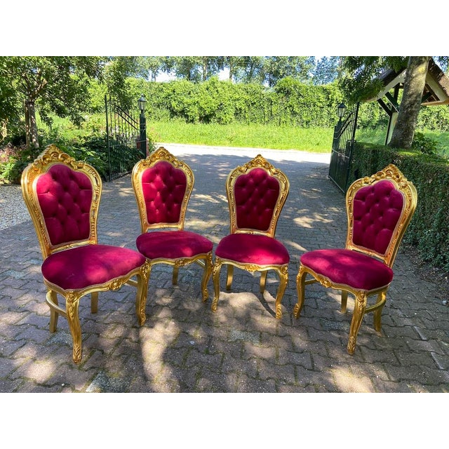 Burgundy Late 20c French Louis XVI Gold Beech Burgundy Velvet Chairs - Set of 4 PCS For Sale - Image 8 of 8