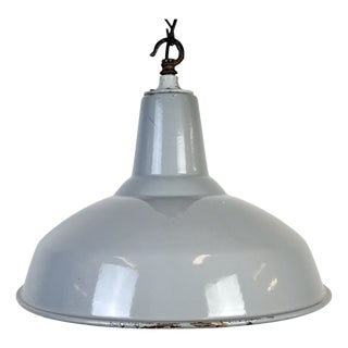 British Industrial Grey Enamel Factory Pendant Lamp, 1960s For Sale