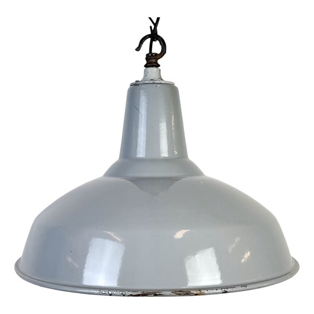 British Industrial Grey Enamel Factory Pendant Lamp, 1960s For Sale