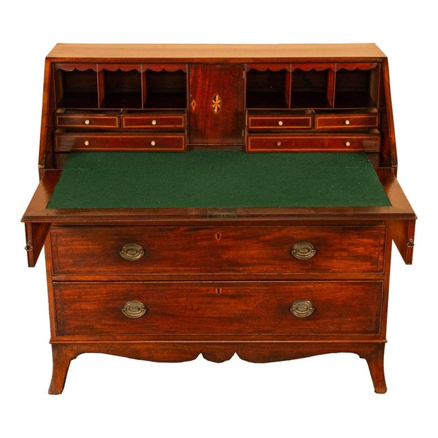 Brown Fine Antique Georgian Mahogany Sheraton Inlaid Secretary Desk Bureau Chest 1780 For Sale - Image 8 of 17