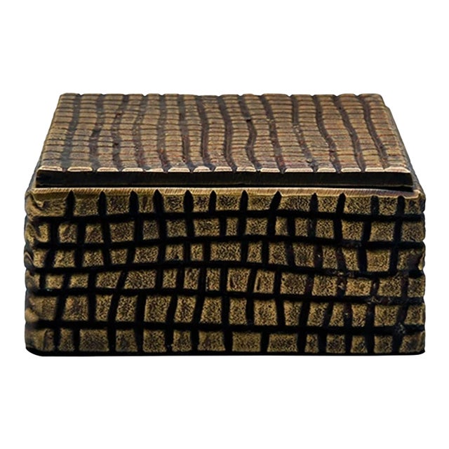 Matthew Izzo Home Lizzo Reptile Textured Brass Aluminum Box With Lid For Sale