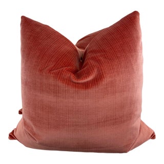 Schumacher "Antique Strie Velvet" in Coral 22" Pillows-A Pair For Sale
