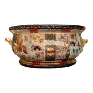Mid 20th Century Royal Crown Derby Style 'Imari' Centerpiece Hand-Painted With Fish Motifs Large Decorative Bowl