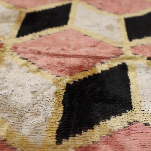 2020s Blush Geometric Silk Velvet Throw Pillow 16x16 | Handmade Pink & Black Designer Accent Pillow For Sale - Image 5 of 8