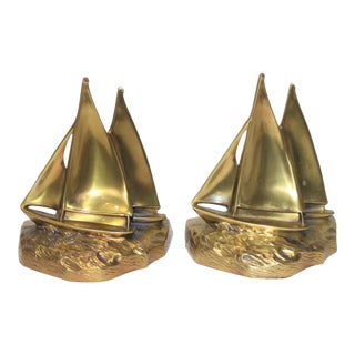 Vintage Sailboat Bookends in Brass - a Pair For Sale