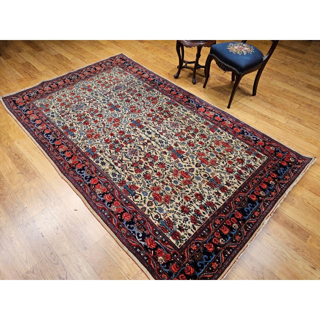 Vintage Persian Bidjar Area Rug, Hand-Knotted Wool, All-Over Golfarang Floral Pattern, Yellow & Red, 5x9 For Sale - Image 14 of 18