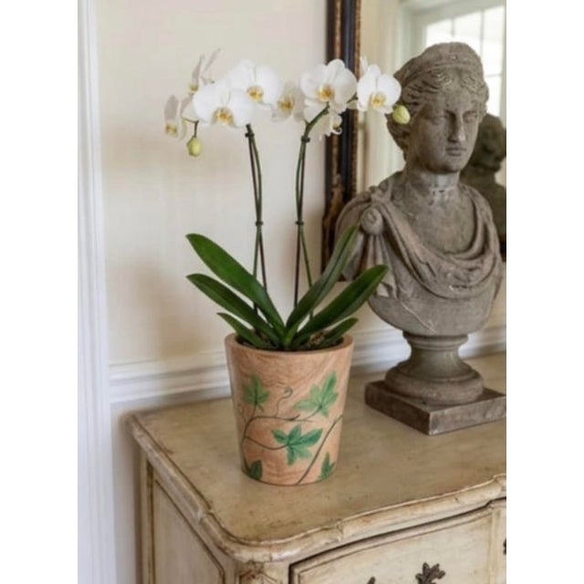 Camel Vintage Hand-Painted Teak Wood Botanical Cachepot For Sale - Image 8 of 12