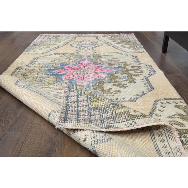 Vintage Turkish Oushak Handmade Wool Cotton Orange Runner Rug For Sale - Image 4 of 11