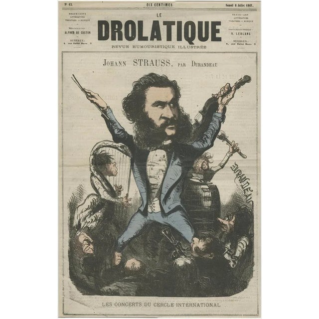 Durandeau, Caricature Illustration of Johann Straus II, 1867, Print For Sale