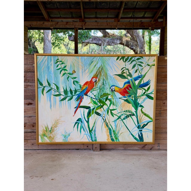 Monumental Vintage Tropical Macaw Oil Painting Attributed to the Lee Reynolds Vanguard Studios For Sale - Image 12 of 12