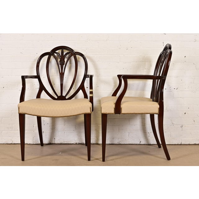 Baker Furniture Style Georgian Carved Mahogany Shield Back Armchairs, Pair For Sale - Image 9 of 12