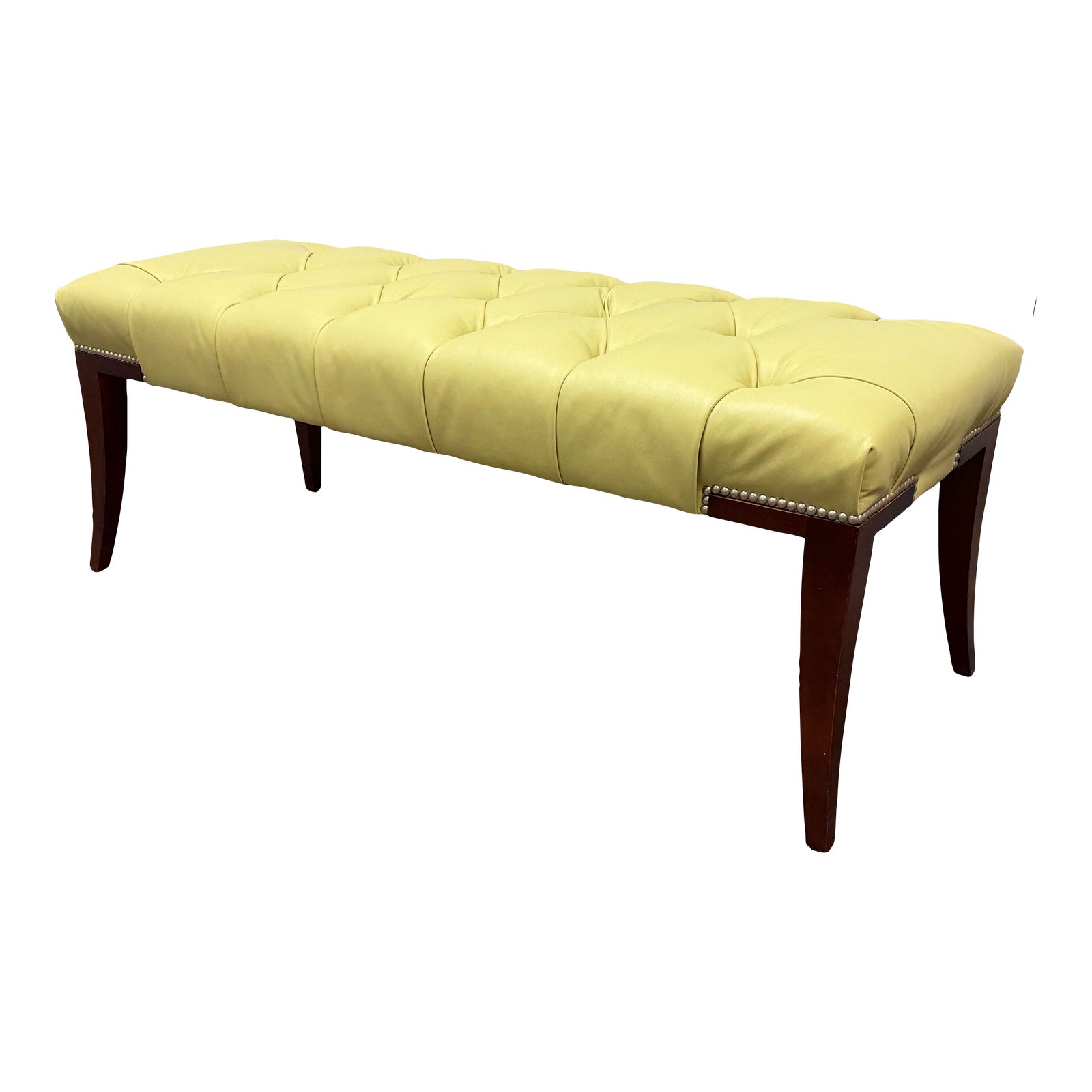 Yellow tufted bench with wooden legs