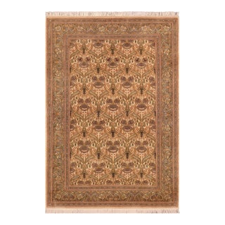 Art Nouveau Inspired 1990's Pak-Persian Beige/Green Wool Rug - 6'1'' X 9'9'' For Sale