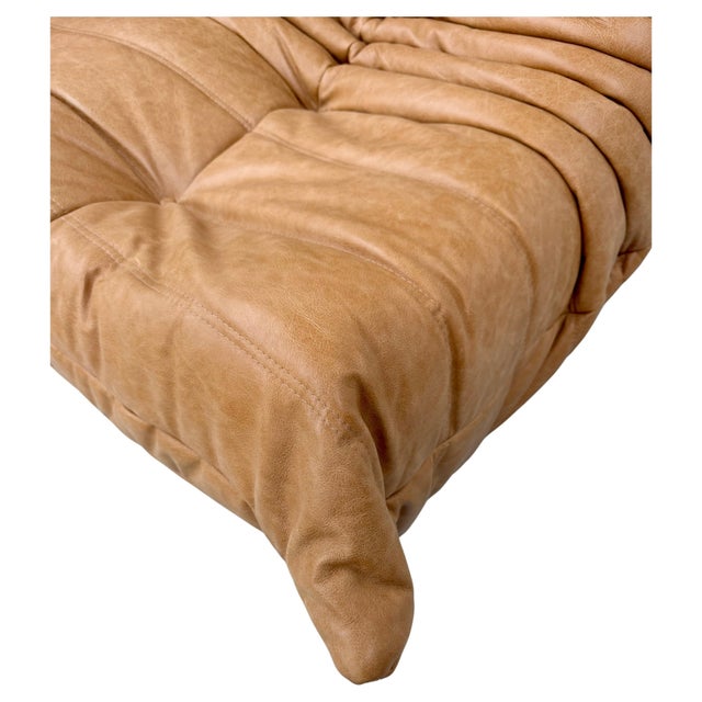 1970s French 3-Seater Togo Sofa in Dark Camel Leather attributed to Michel Ducaroy for Ligne Roset For Sale - Image 5 of 11