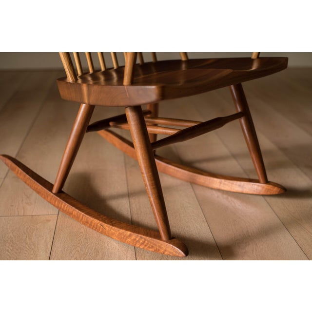 Vintage George Nakashima Solid Walnut New Lounge Chair Rocker With Arms For Sale - Image 13 of 18