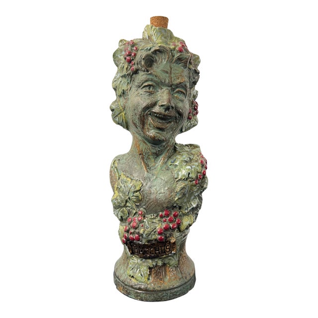 Mid 20th Century Italian Luxardo Bacchus Figural Ceramic Decanter Sculpture For Sale